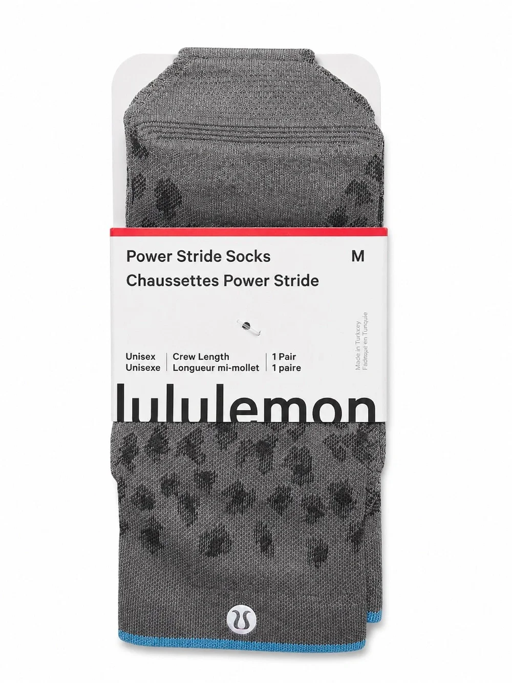 Lululemon Power Stride Crew Socks Gray Leopard Print Unisex Medium NWT